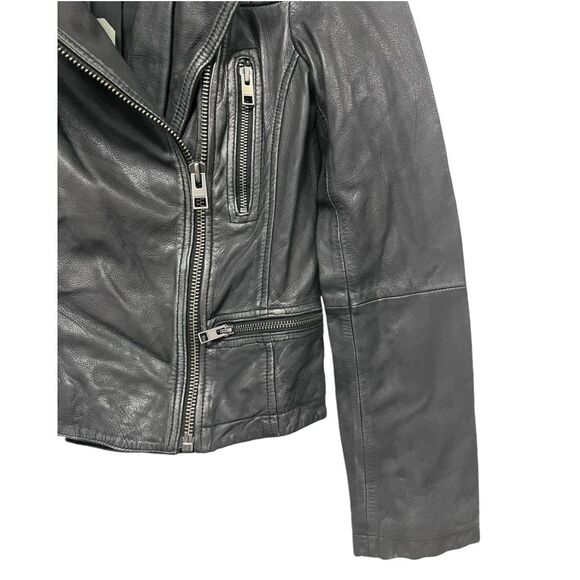 NWT ALL SAINTS | Black Cargo Distressed Leather Biker Jacket XS 2 - Picture 6 of 9